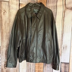 Eddie Bauer Leather Bomber Jacket Brown Heritage Classic Y2K Genuine Size XXL